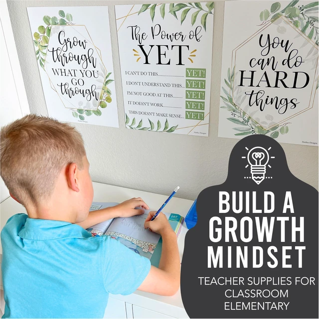 Alt view image 7 of 7 - Motivational Poster for Classroom Decor Teacher Must Haves, Classroom Rules Geo Greenery Growth Mindset Posters, Inspirational Wall Decor Middle School, Elementary Bulletin Board Decorations