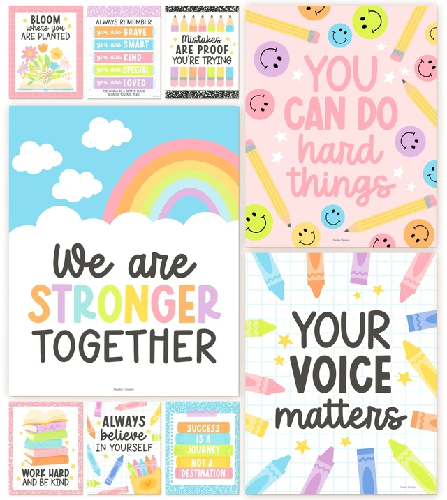 Main image of Motivational Poster for Classroom Decor Teacher Must Haves School Posters Pastel Growth Mindset Posters, Inspirational Wall Decor Middle School, Elementary Bulletin Board Decorations