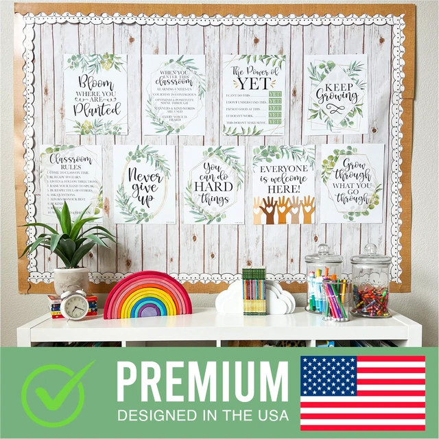 Alt view image 3 of 7 - Motivational Poster for Classroom Decor Teacher Must Haves, Classroom Rules Geo Greenery Growth Mindset Posters, Inspirational Wall Decor Middle School, Elementary Bulletin Board Decorations