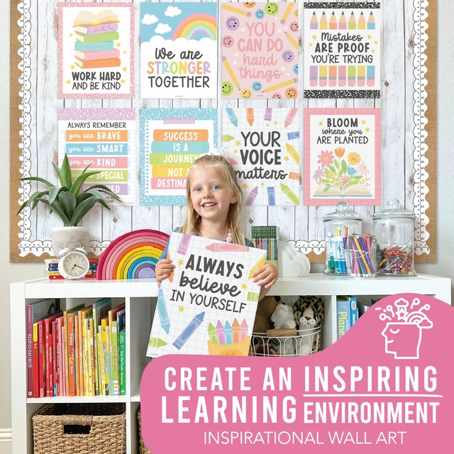 Alt view image 4 of 7 - Motivational Poster for Classroom Decor Teacher Must Haves School Posters Pastel Growth Mindset Posters, Inspirational Wall Decor Middle School, Elementary Bulletin Board Decorations