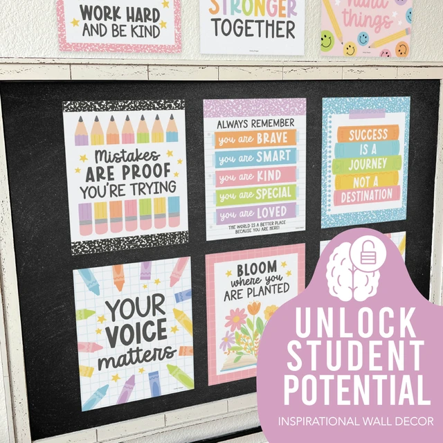 Alt view image 5 of 7 - Motivational Poster for Classroom Decor Teacher Must Haves School Posters Pastel Growth Mindset Posters, Inspirational Wall Decor Middle School, Elementary Bulletin Board Decorations