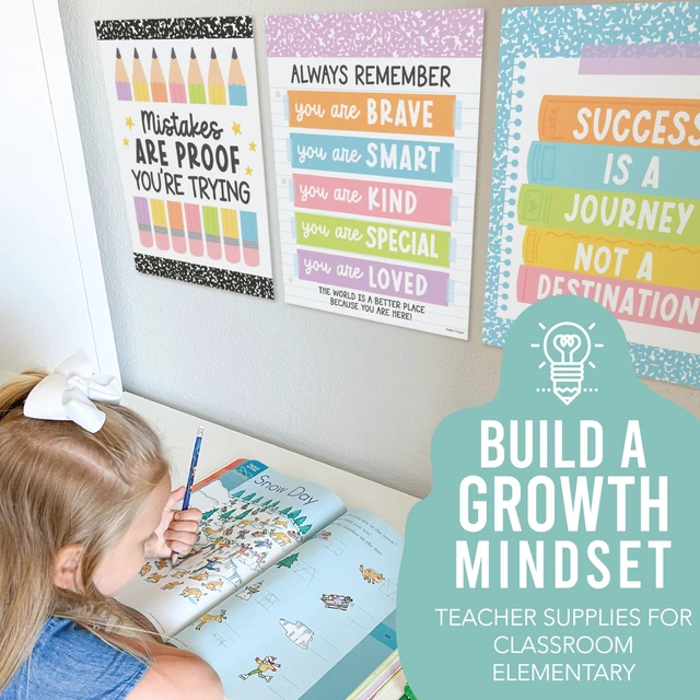 Alt view image 7 of 7 - Motivational Poster for Classroom Decor Teacher Must Haves School Posters Pastel Growth Mindset Posters, Inspirational Wall Decor Middle School, Elementary Bulletin Board Decorations