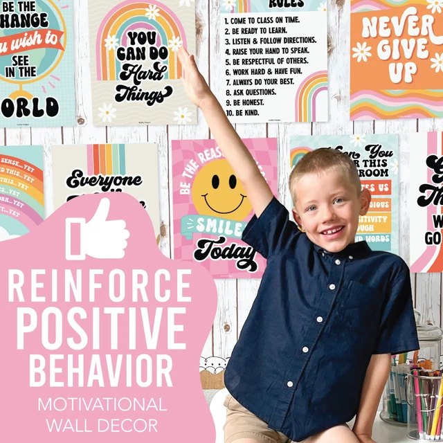 Alt view image 2 of 7 - Motivational Poster for Classroom Decor Teacher Must Haves School Posters Retro Growth Mindset Posters, Inspirational Wall Decor Middle School, Elementary Bulletin Board Decorations