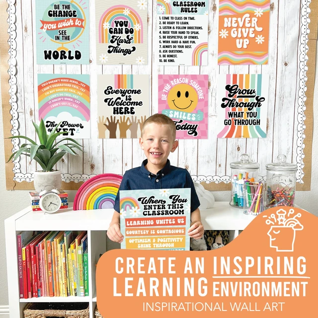 Alt view image 4 of 7 - Motivational Poster for Classroom Decor Teacher Must Haves School Posters Retro Growth Mindset Posters, Inspirational Wall Decor Middle School, Elementary Bulletin Board Decorations