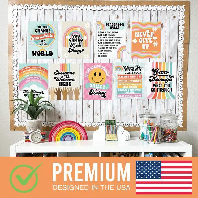 Alt view image 3 of 7 - Motivational Poster for Classroom Decor Teacher Must Haves School Posters Retro Growth Mindset Posters, Inspirational Wall Decor Middle School, Elementary Bulletin Board Decorations