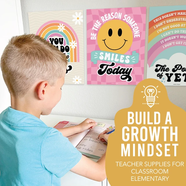 Alt view image 7 of 7 - Motivational Poster for Classroom Decor Teacher Must Haves School Posters Retro Growth Mindset Posters, Inspirational Wall Decor Middle School, Elementary Bulletin Board Decorations
