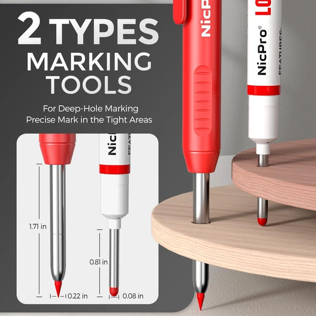 Alt view image 2 of 6 - 3 Pack CP1000 Carpenter Pencils with Sharpener Mechanical Carpenter Pencil+39 Refills, Long Head Nib Marker Pens for Construction, Heavy Duty Woodworking Pencil for Marking