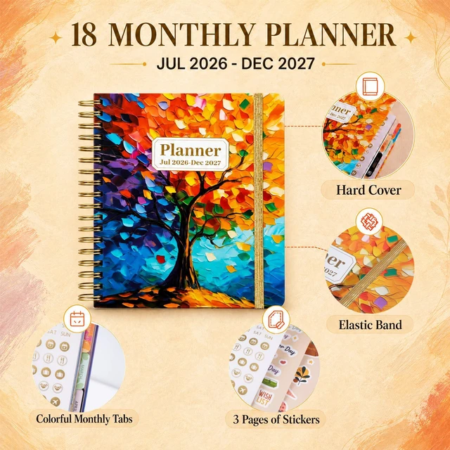 Alt view image 2 of 7 - Planner 2026-2027 18 Month Weekly Monthly Calendar Daily Planners July 2026-Dec 2027, Yearly Hardcover 26-27 Planner for Women with Stickers Tabs Spiral Bound Agenda, Tree of Life, 8.3"x9.1