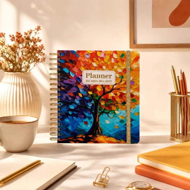 Alt view image 4 of 7 - Planner 2026-2027 18 Month Weekly Monthly Calendar Daily Planners July 2026-Dec 2027, Yearly Hardcover 26-27 Planner for Women with Stickers Tabs Spiral Bound Agenda, Tree of Life, 8.3"x9.1