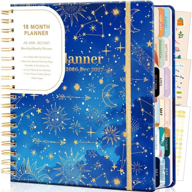 Main image of Planner 2026-2027 18 Month Weekly Monthly Calendar Daily Planners July 2026-Dec 2027, Yearly Hardcover 26-27 Planner for Women with Stickers Tabs Spiral Bound Agenda, Blue, 8.3"x9.1