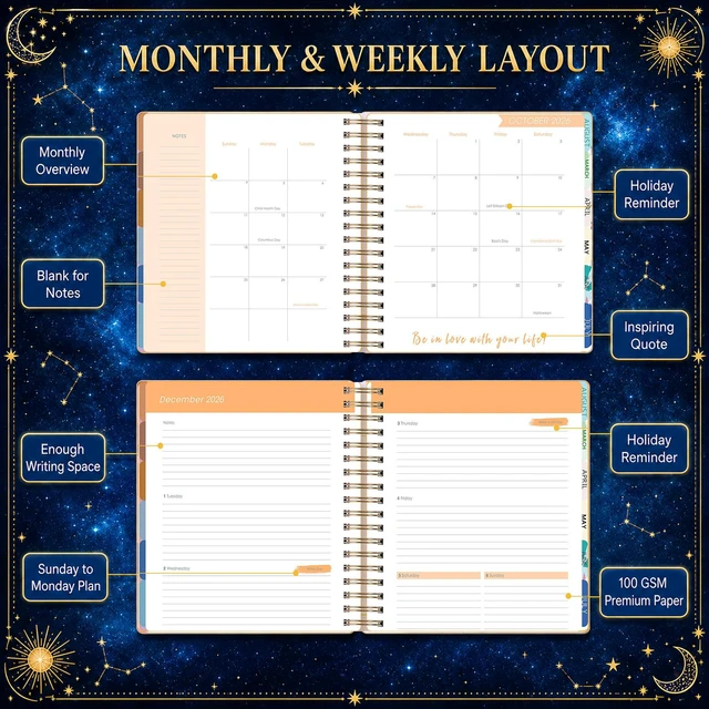 Alt view image 5 of 7 - Planner 2026-2027 18 Month Weekly Monthly Calendar Daily Planners July 2026-Dec 2027, Yearly Hardcover 26-27 Planner for Women with Stickers Tabs Spiral Bound Agenda, Blue, 8.3"x9.1