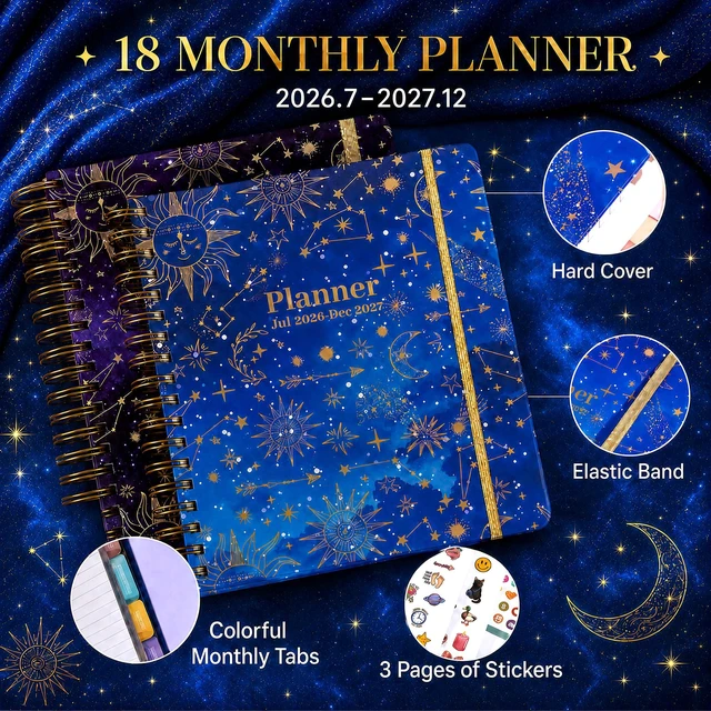 Alt view image 2 of 7 - Planner 2026-2027 18 Month Weekly Monthly Calendar Daily Planners July 2026-Dec 2027, Yearly Hardcover 26-27 Planner for Women with Stickers Tabs Spiral Bound Agenda, Blue, 8.3"x9.1