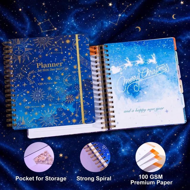 Alt view image 3 of 7 - Planner 2026-2027 18 Month Weekly Monthly Calendar Daily Planners July 2026-Dec 2027, Yearly Hardcover 26-27 Planner for Women with Stickers Tabs Spiral Bound Agenda, Blue, 8.3"x9.1