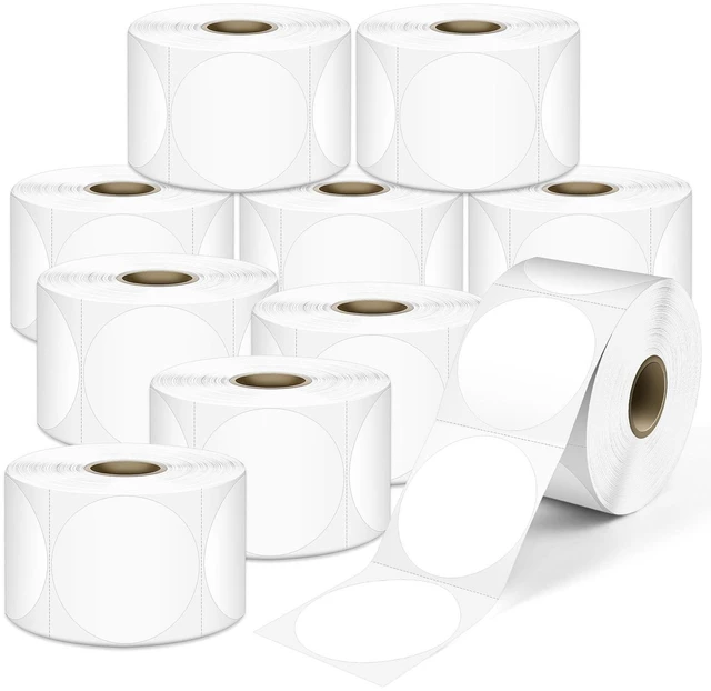Main image of L LIKED 2" Round Direct Thermal Labels 7500 Strong Adhesive Labels 10 Rolls, 750 Labels/Roll, BPA Free, Block Old Information, Perforated, Compatible with Most Desktop Printers