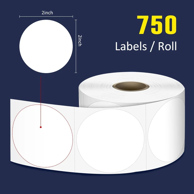 Alt view image 2 of 7 - L LIKED 2" Round Direct Thermal Labels 7500 Strong Adhesive Labels 10 Rolls, 750 Labels/Roll, BPA Free, Block Old Information, Perforated, Compatible with Most Desktop Printers