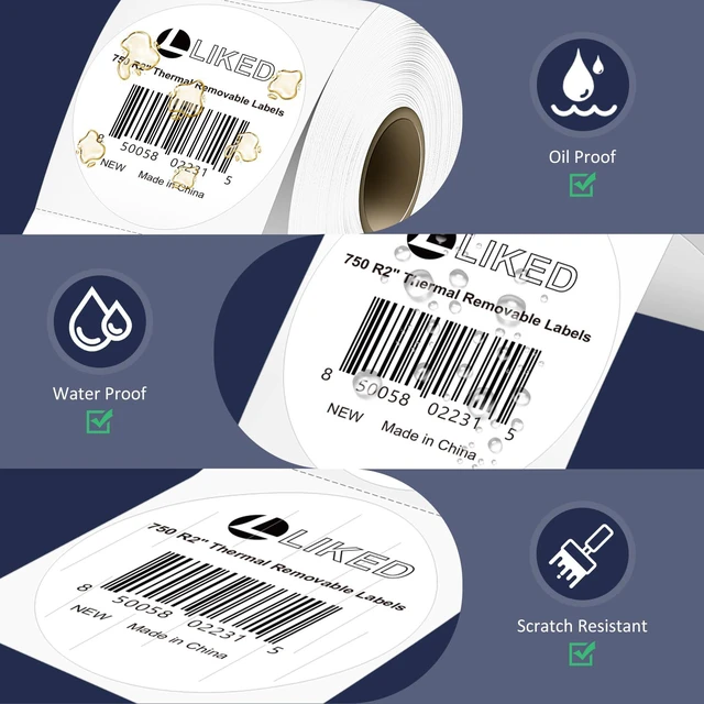 Alt view image 5 of 7 - L LIKED 2" Round Direct Thermal Labels 7500 Strong Adhesive Labels 10 Rolls, 750 Labels/Roll, BPA Free, Block Old Information, Perforated, Compatible with Most Desktop Printers