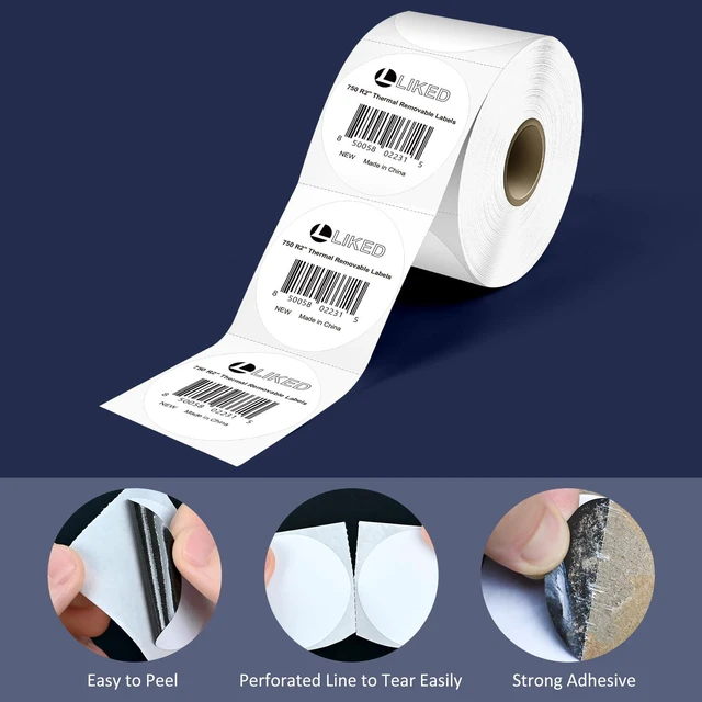 Alt view image 4 of 7 - L LIKED 2" Round Direct Thermal Labels 7500 Strong Adhesive Labels 10 Rolls, 750 Labels/Roll, BPA Free, Block Old Information, Perforated, Compatible with Most Desktop Printers