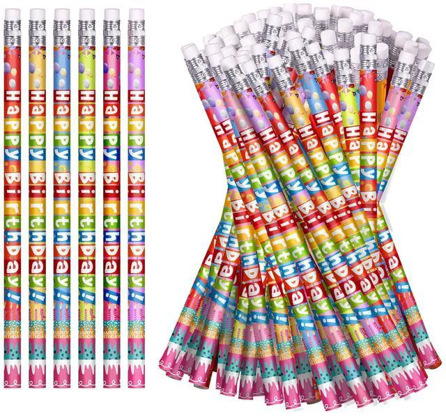 Main image of 72 Pcs Happy Birthday Pencils Colorful Birthday Pencil for Students Teacher Wooden Pencils with Erasers Birthday Party Supplies, 6 Style(72)