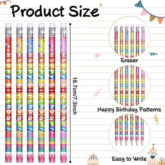 Alt view image 2 of 7 - 72 Pcs Happy Birthday Pencils Colorful Birthday Pencil for Students Teacher Wooden Pencils with Erasers Birthday Party Supplies, 6 Style(72)