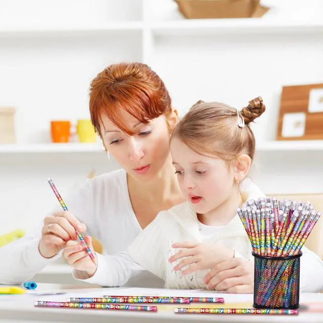 Alt view image 4 of 7 - 72 Pcs Happy Birthday Pencils Colorful Birthday Pencil for Students Teacher Wooden Pencils with Erasers Birthday Party Supplies, 6 Style(72)