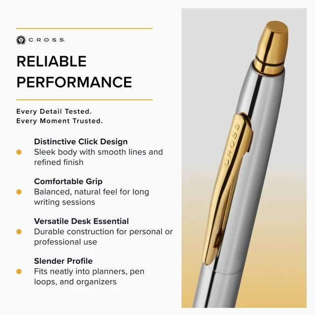 Alt view image 5 of 6 - Click Medalist Chrome, Gold-Tone Ballpoint Pen, Black Ink Writing Tool, Smooth Writing and Journaling, Comfortable Grip, Durable Construction, Medium Point Black Ink Refill