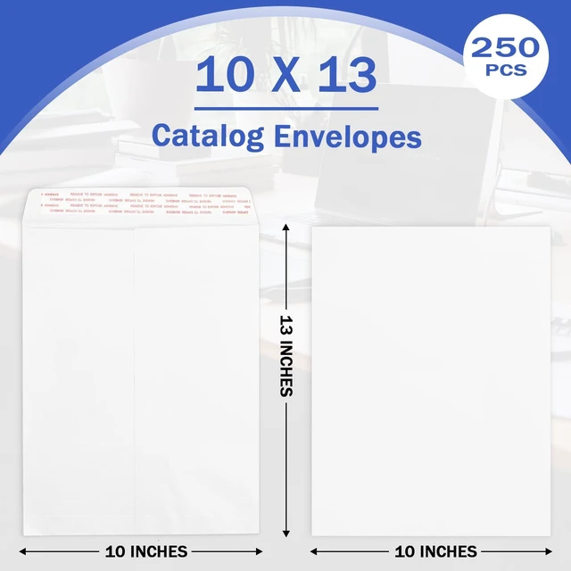 Alt view image 3 of 7 - 10x13 Manilla Envelopes Self Seal, 250 Pack 100 GSM, Large Catalog Envelopes, For Mailing, Organizing and Storage, White