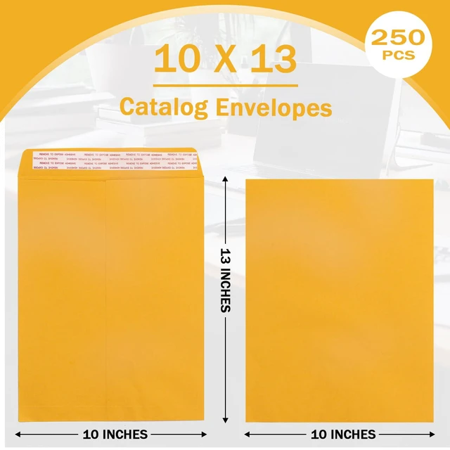 Alt view image 3 of 7 - 250 Pack 10x13 Manilla Envelopes Self Seal, Yellow Brown, 100 GSM Paper, Peel & Seal Closure, For Mailing, Organizing and Storage