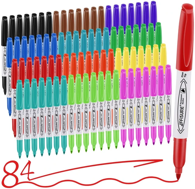 Main image of 12 Colors Permanent Markers 84 Pack colored marker sets, Assorted Colors MarkerFine Point Permanent Markers Bulk, Fast Dry, Waterproof, work on Plastic, Glass, Metal, Wood and Stone