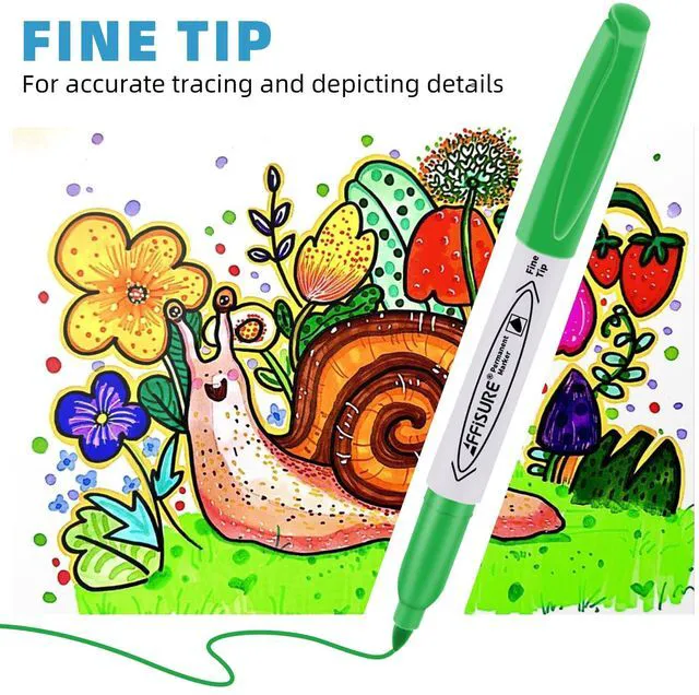 Alt view image 3 of 7 - 12 Colors Permanent Markers 84 Pack colored marker sets, Assorted Colors MarkerFine Point Permanent Markers Bulk, Fast Dry, Waterproof, work on Plastic, Glass, Metal, Wood and Stone