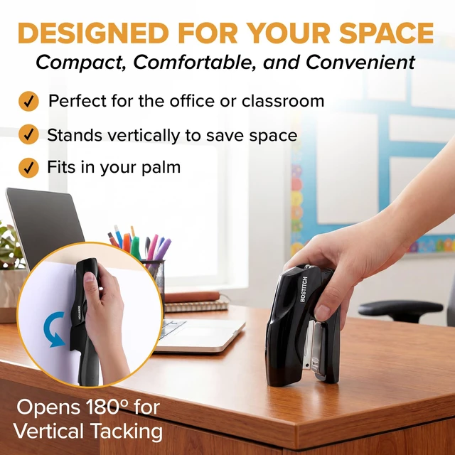 Alt view image 4 of 6 - Office Heavy Duty Stapler, 40 Sheet Capacity, No Jam, Half Strip, Fits into the Palm of Your Hand, for Classroom, Office or Desk, Charcoal