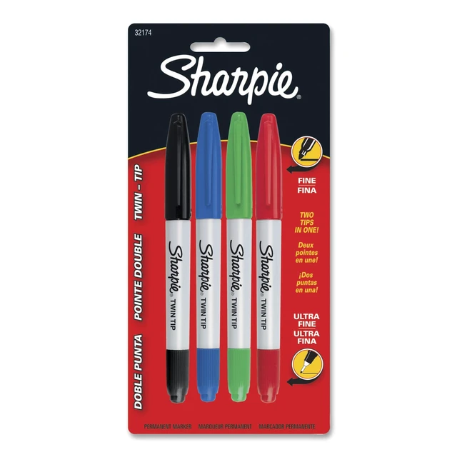 Alt view image 2 of 7 - 32174PP Twin Tip Permanent Markers, Fine and Ultra Fine, Assorted Colors, 4 Count (Pack of 2)