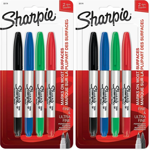 Main image of 32174PP Twin Tip Permanent Markers, Fine and Ultra Fine, Assorted Colors, 4 Count (Pack of 2)
