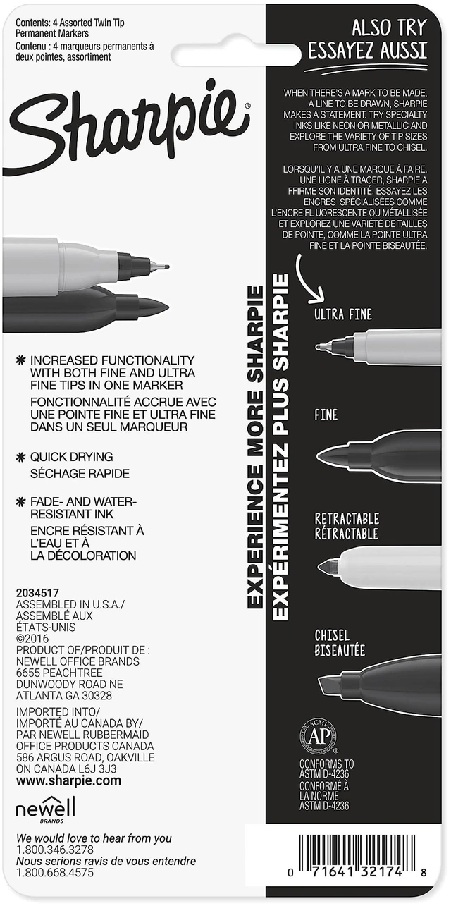 Alt view image 7 of 7 - 32174PP Twin Tip Permanent Markers, Fine and Ultra Fine, Assorted Colors, 4 Count (Pack of 2)