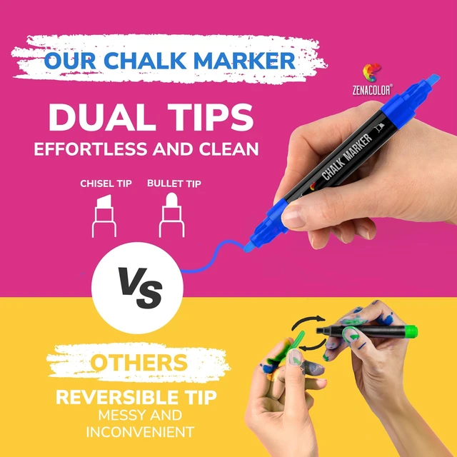 Alt view image 2 of 6 - Liquid Chalk Markers - Dual Tips, 8 Vibrant Colors, Non-Toxic, Quick-Drying, Erasable for Blackboard, Windows, Glass, Cars - 24 Labels Included (Pack of 2)
