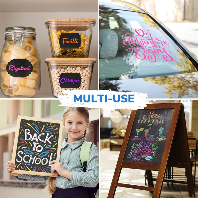 Alt view image 5 of 6 - Liquid Chalk Markers - Dual Tips, 8 Vibrant Colors, Non-Toxic, Quick-Drying, Erasable for Blackboard, Windows, Glass, Cars - 24 Labels Included (Pack of 2)