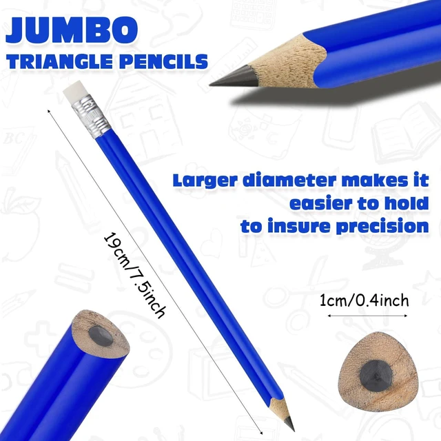 Alt view image 2 of 6 - 48 Pcs Large Pencils 3 Sharpeners,Blue+silver,Triangle Jumbo Thick Grip, Preschoolers Kindergarten Beginners, My First Pencil Set, Easy Hold Kids School Writing Practice Supplies