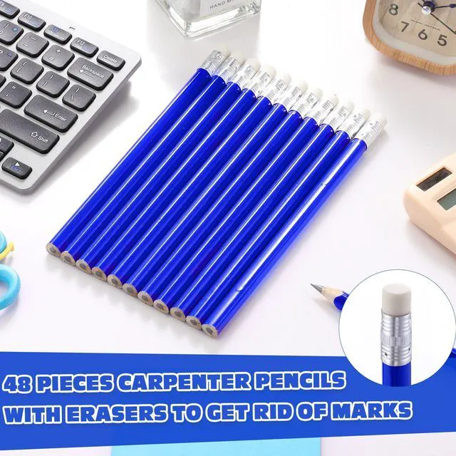 Alt view image 3 of 6 - 48 Pcs Large Pencils 3 Sharpeners,Blue+silver,Triangle Jumbo Thick Grip, Preschoolers Kindergarten Beginners, My First Pencil Set, Easy Hold Kids School Writing Practice Supplies
