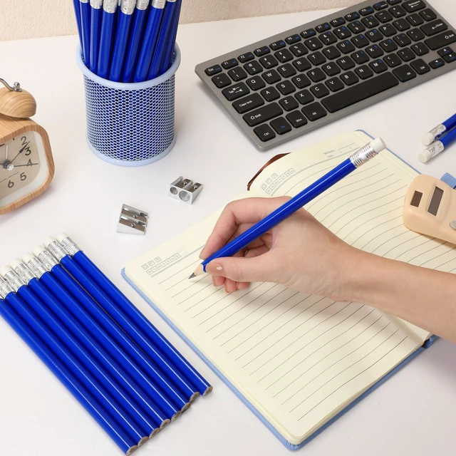 Alt view image 6 of 6 - 48 Pcs Large Pencils 3 Sharpeners,Blue+silver,Triangle Jumbo Thick Grip, Preschoolers Kindergarten Beginners, My First Pencil Set, Easy Hold Kids School Writing Practice Supplies