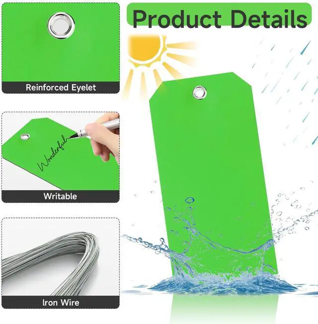 Alt view image 3 of 7 - 100 Pcs Tags with Wire Shipping Tags with String Write On Stacking Service for Equipment Inventory Storage Parts Valve Car (Green, 6 1/4" x 3 1/8")
