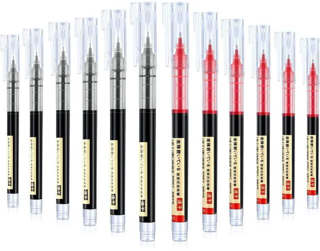 Main image of 12 Pcs Rolling Ball Pen 0.5 mm Japanese Pen,Black and Red Quick Dry Ink Gel Pens, Extra Fine Point, Liquid Ink for Smooth Writing, Back to School Supplies, Ideal for Office Student