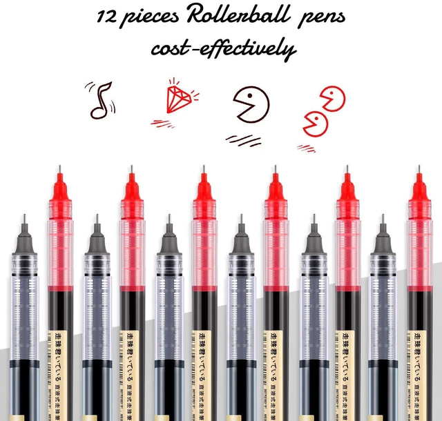 Alt view image 3 of 6 - 12 Pcs Rolling Ball Pen 0.5 mm Japanese Pen,Black and Red Quick Dry Ink Gel Pens, Extra Fine Point, Liquid Ink for Smooth Writing, Back to School Supplies, Ideal for Office Student