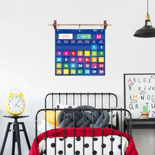 Alt view image 5 of 6 - Calendar Pocket Chart, Classroom Monthly Pocket Chart with 76 Cards (68 Illustrated Activity Cards, 8 Dry Erase Blank Cards) plus 3 Over Door Metal Hangers for Classroom Home Preschool (20" x 19")