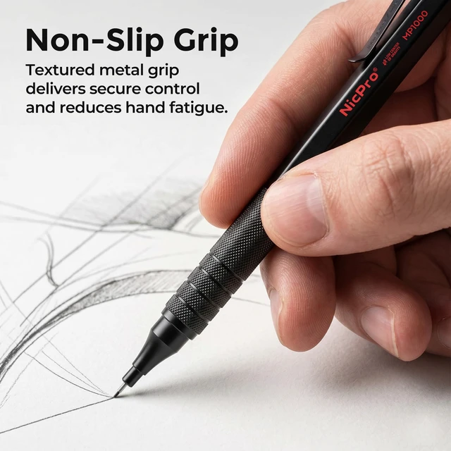 Alt view image 4 of 7 - Mechanical Pencils 0.7mm in Case, 3 Pack Metal Pencils Set, Black 480PCS HB Lead Refills, 3 Erasers, 9 Eraser Refills, Anti-slip Grip, Art Sketching Pencil for Writing Drawing Drafting