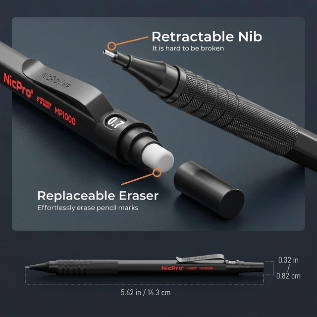 Alt view image 3 of 7 - Mechanical Pencils 0.7mm in Case, 3 Pack Metal Pencils Set, Black 480PCS HB Lead Refills, 3 Erasers, 9 Eraser Refills, Anti-slip Grip, Art Sketching Pencil for Writing Drawing Drafting