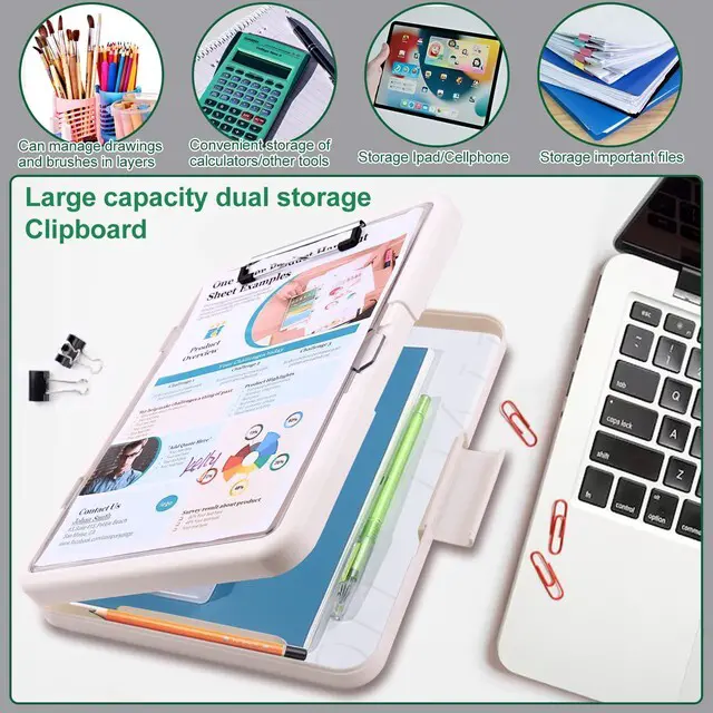 Alt view image 7 of 7 - Clipboard, Clipboard with Storage, Heavy Duty Clip Boards 8.5x11, Protective Over Molded Edge, Plastic Clipboards, Contractor Folder with Internal Pen Pouch for Driver (White)