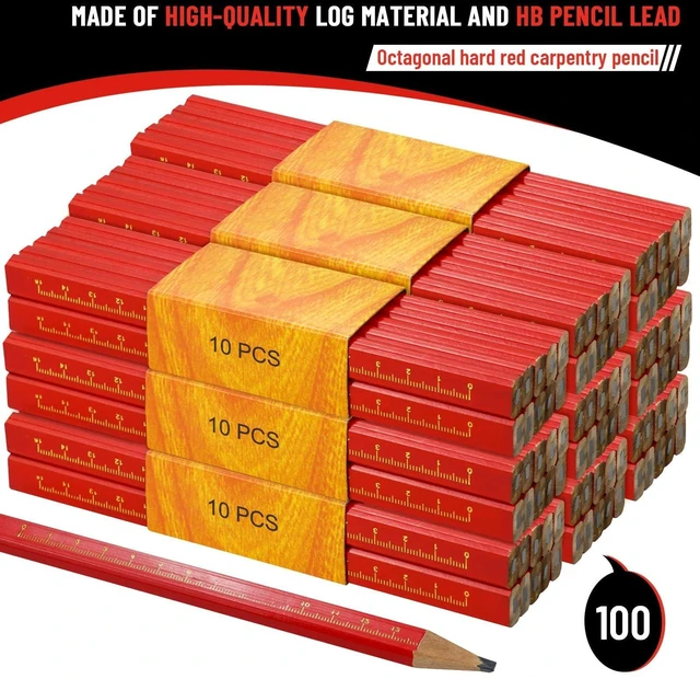 Alt view image 3 of 7 - 100 Pcs Carpenter Pencils, Octagonal Hard Black Carpenter Pencils for Woodworking Marking & Construction Plans