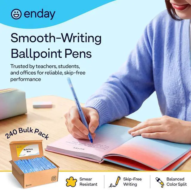 Alt view image 2 of 7 - Blue Pens Ballpoint, Long Lasting Blue Ink Pens Bulk 240 Pack, Smooth and Consistent Writing Pens, Medium Point (1.0mm) Ball Point Pens Blue, Flexible Round Barrel for Writing Comfort