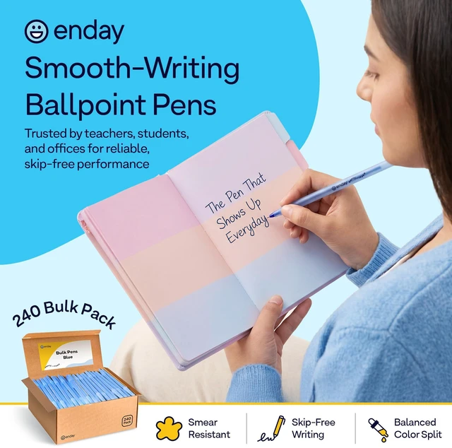 Alt view image 3 of 7 - Blue Pens Ballpoint, Long Lasting Blue Ink Pens Bulk 240 Pack, Smooth and Consistent Writing Pens, Medium Point (1.0mm) Ball Point Pens Blue, Flexible Round Barrel for Writing Comfort
