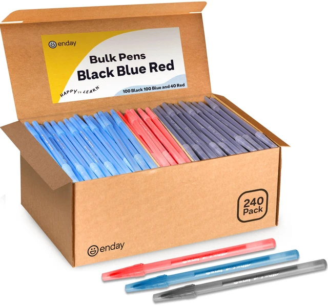 Main image of Pens Ballpoint, Long Lasting Ink Pens Bulk 240 Pack (100 Black, 100 Blue & 40 Red), Smooth and Consistent Writing Pens, Medium Point (1.0mm) Flexible Round Barrel for Writing Comfort
