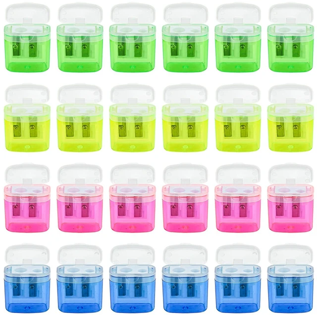 Main image of 24Pcs Pencil Sharpener Manual, Assorted Color Small Dual Hole Pencil Sharpeners Bulk with Lid with Lid for School Office Home (Rectangle-24)